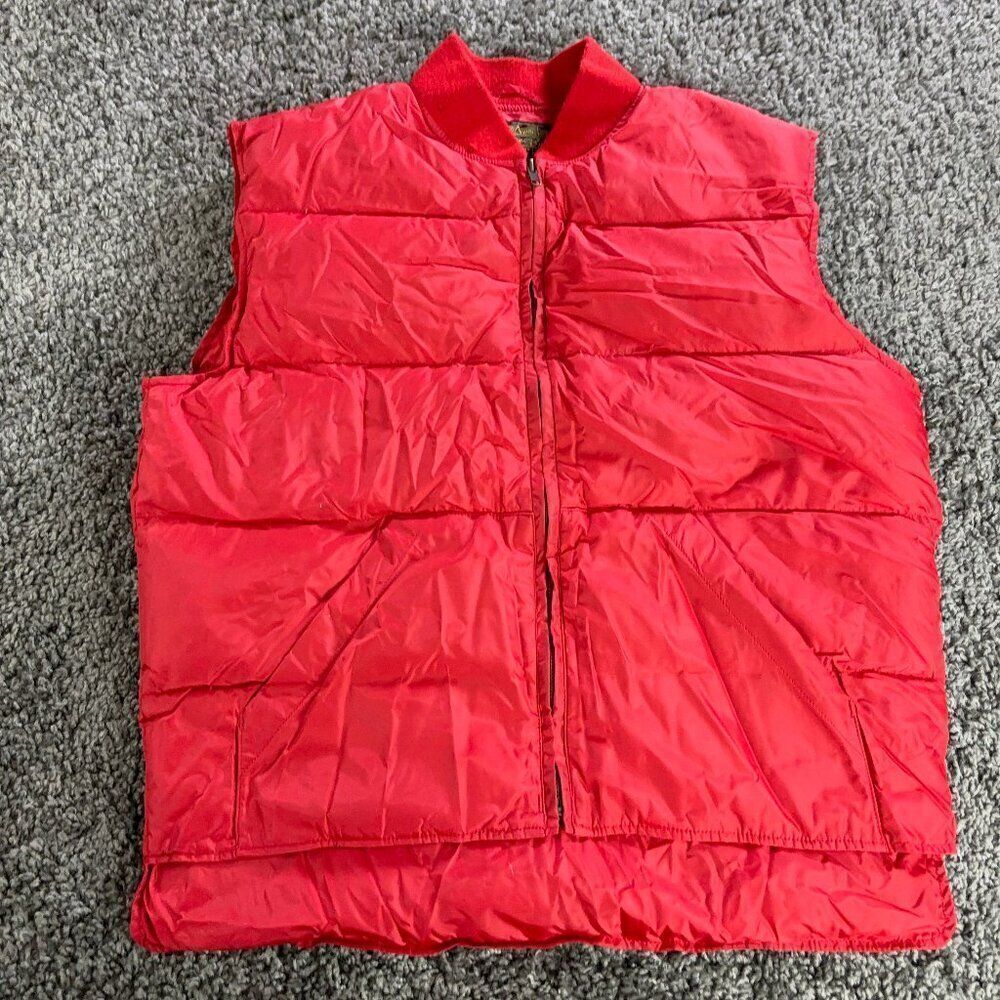 Eddie Bauer Goose Down Puffer Vest Mens Medium Red Lined Nylon Shell Sleeveless